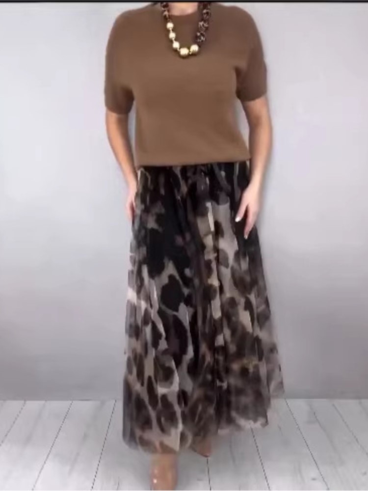 Mesh Top Layering - レディース新作 無地メッシュスカート＋無地トップスTシャツ カジュアルツーピースセット 春ファッション エレガントカジュアル レディースツーピースセットアップ