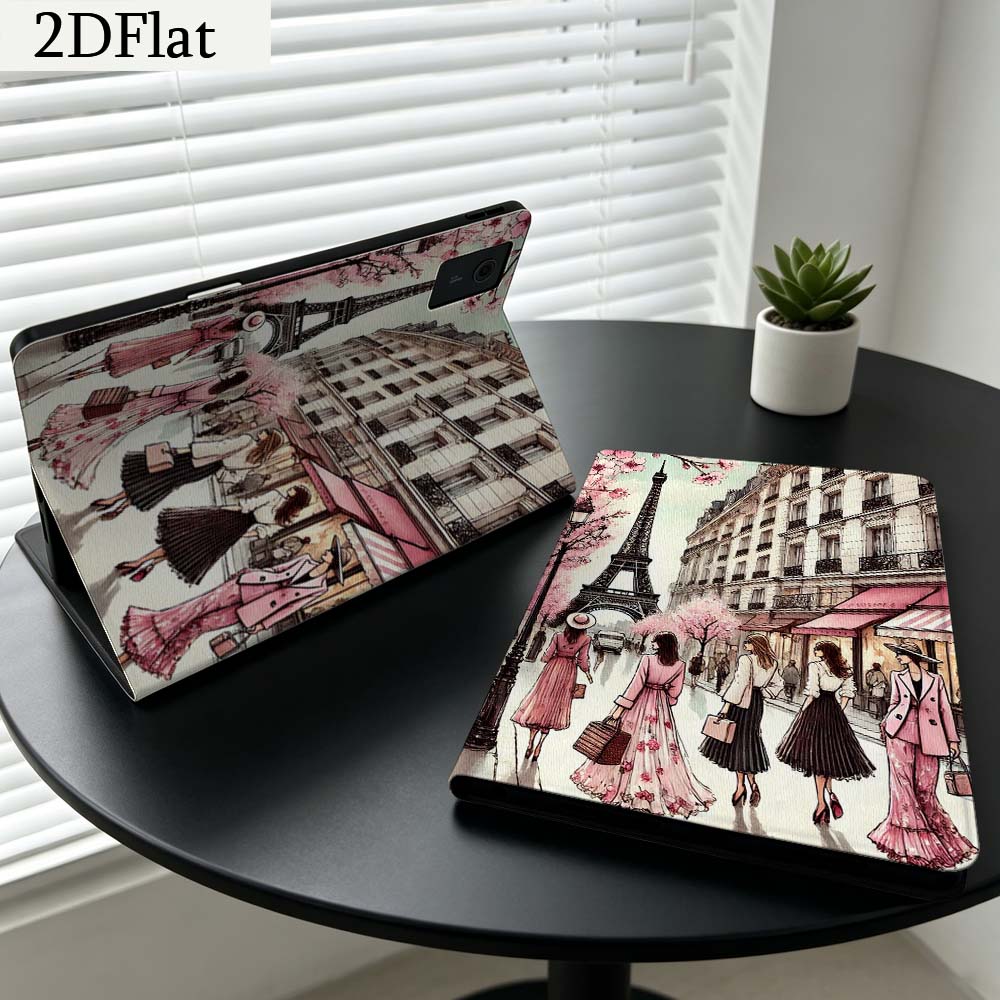 Street Fashion Paris - パリの街並みをモチーフにした、Lenovo Xiaoxin Pad Pro、Tab K11、K10、Y900（第3世代）、Y700、P11、P12、11.5インチ、12.7インチ、8.8インチのタブレット用ケース。ギフトにも最適。