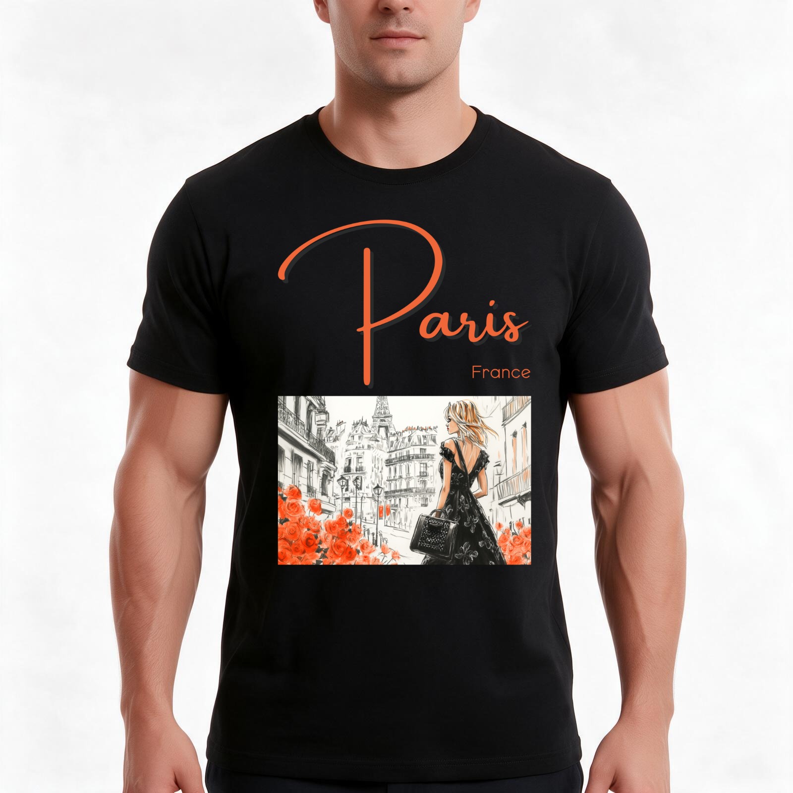 Street Fashion Paris - パリの街を歩くファッションモデル - フランスTシャツ、夏用カジュアルコットンTシャツ、オーバーサイズのストリートウェアトップス、男女兼用