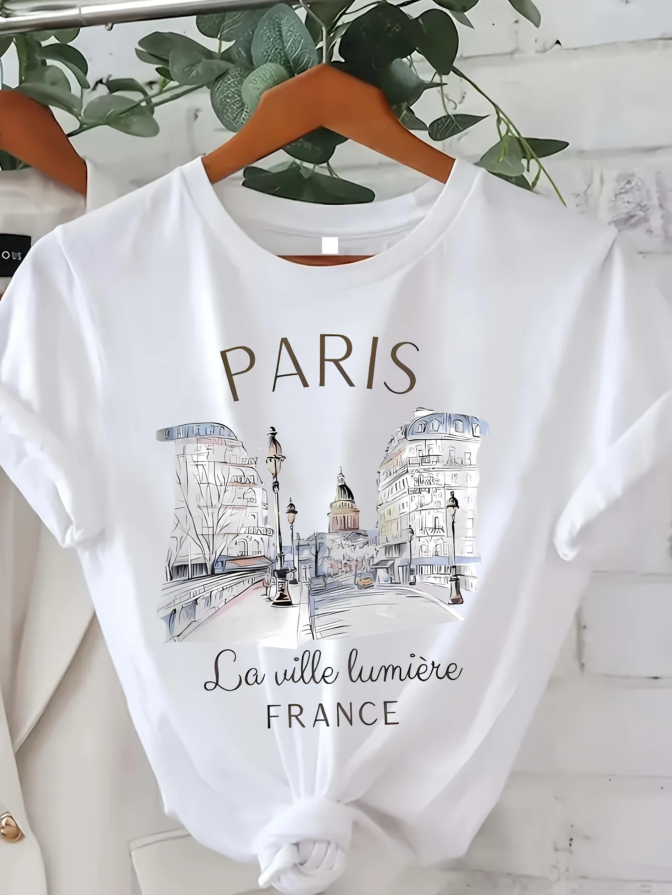 Street Fashion Paris - ファッショングラフィックTシャツ パリプリント レディースTシャツ ガールズ 半袖 クルーネック