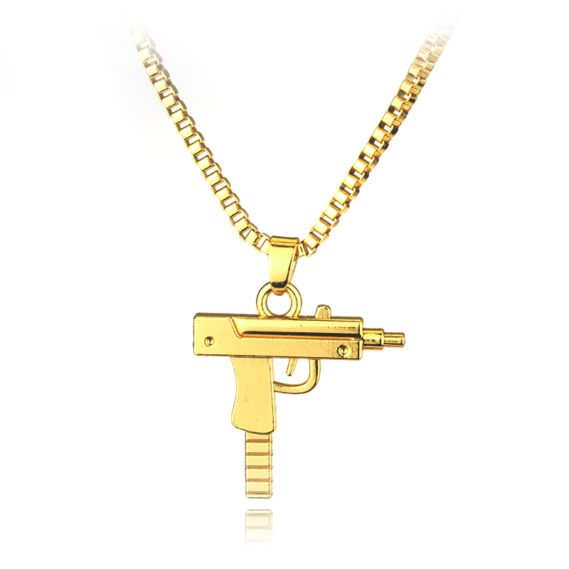 Street Fashion Hip Hop - トレンディな Uzi 銃型ペンダントネックレス ゴシックパンク ヒップホップ チェーンジュエリー
