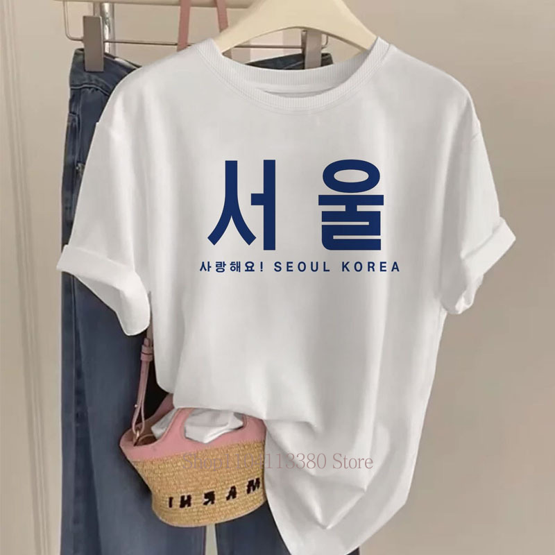 Street Fashion Of Seoul - ソウル韓国グラフィックプリント Tシャツ女性のための夏のカジュアルファッションハイストリートトップスヴィンテージクルーネック半袖 Tシャツ
