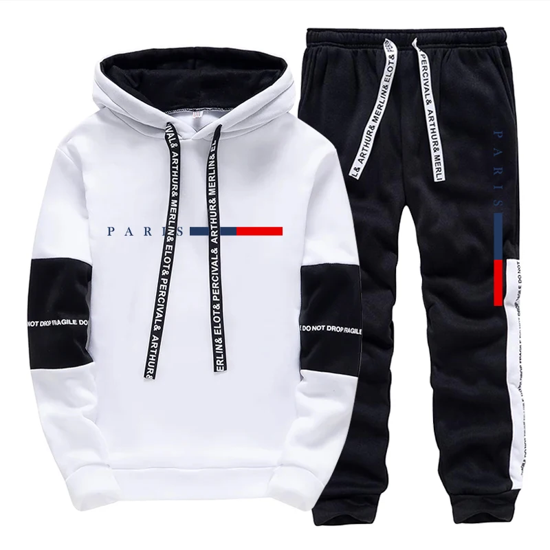 Street Fashion Paris - メンズセット/パーカー/パンツ パリファッション 秋冬 カジュアル スポーツ フード付きプルオーバー＆スウェットパンツ