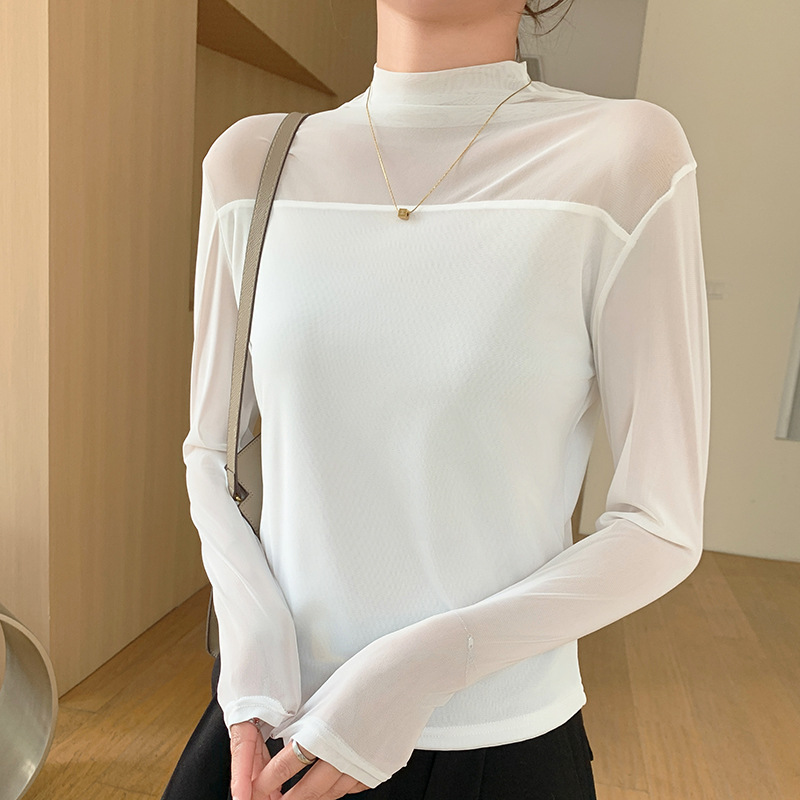 レディース ブラック シアーメッシュ モックネックトップ ダ - Mesh Top Layering のレビューと価格