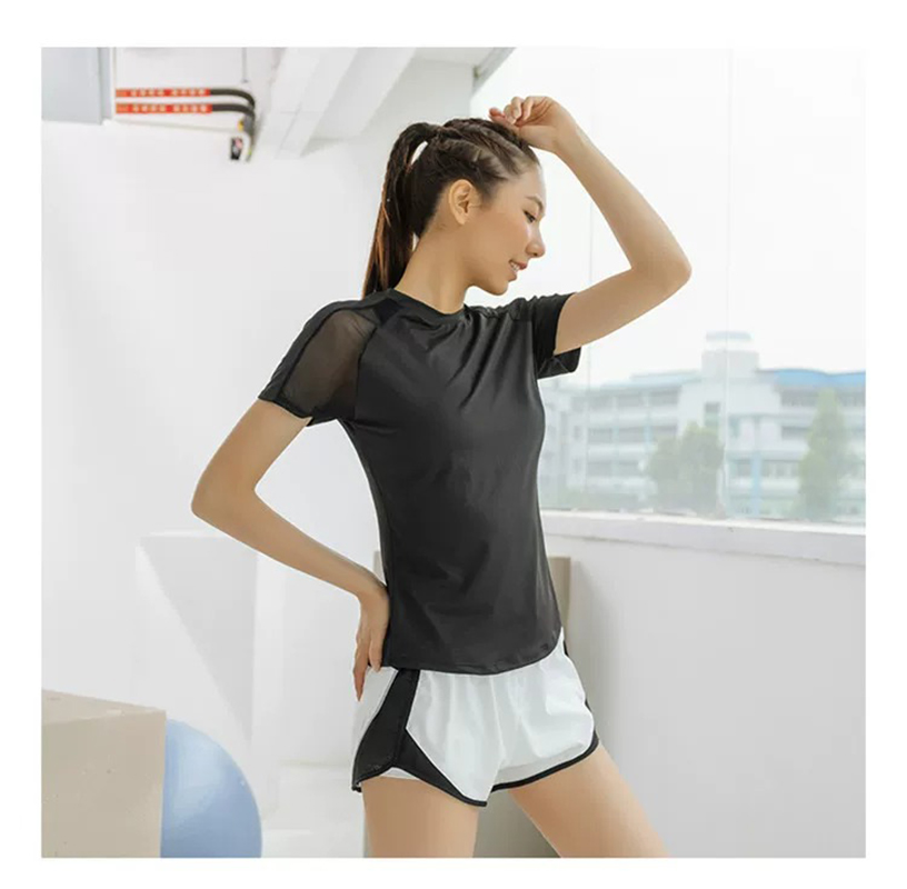 サマースポーツ半袖レディースメッシュ速乾性通気性ヨガトップス - Mesh Top Layering のレビューと価格