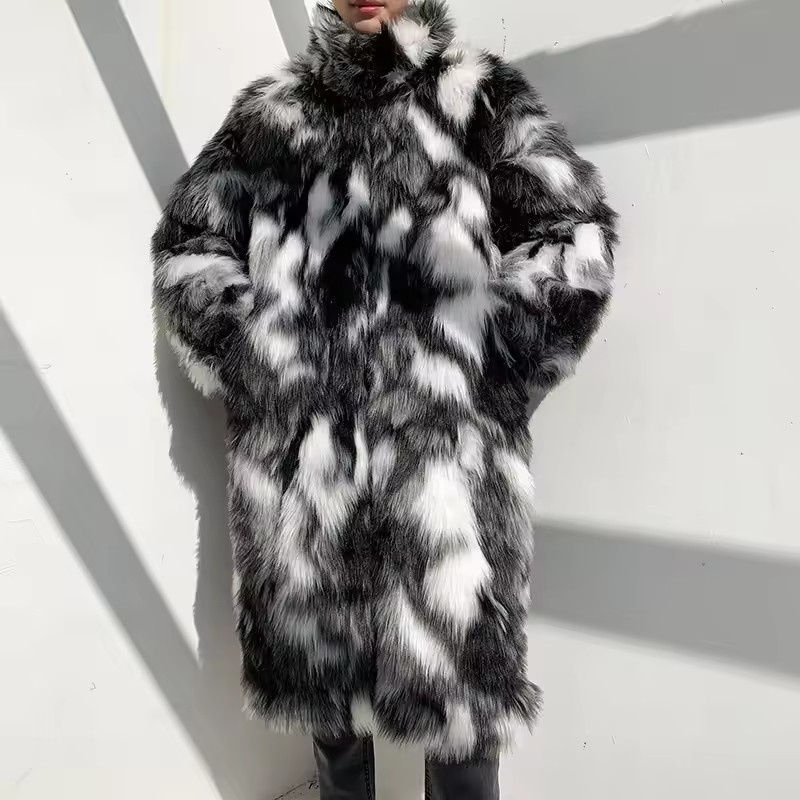 冬のヒップホップロングフェイクファーコートスタンドアップカラ - Street Fashion Korean のレビューと価格