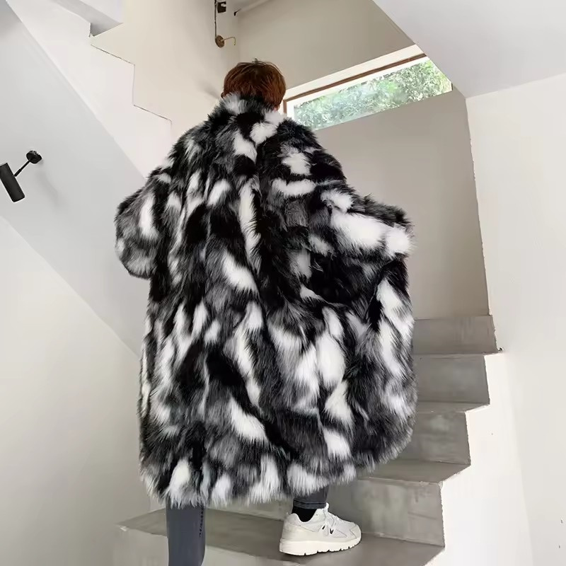 冬のヒップホップロングフェイクファーコートスタンドアップカラ - Street Fashion Korean のレビューと価格