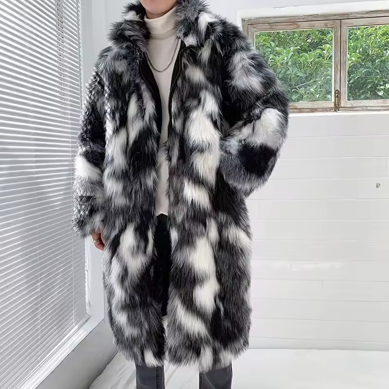 冬のヒップホップロングフェイクファーコートスタンドアップカラ - Street Fashion Korean のレビューと価格