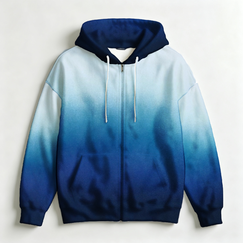 メンズジップアップフーディー 3Dグラデーション抽象プリント - Street Fashion Definition のレビューと価格