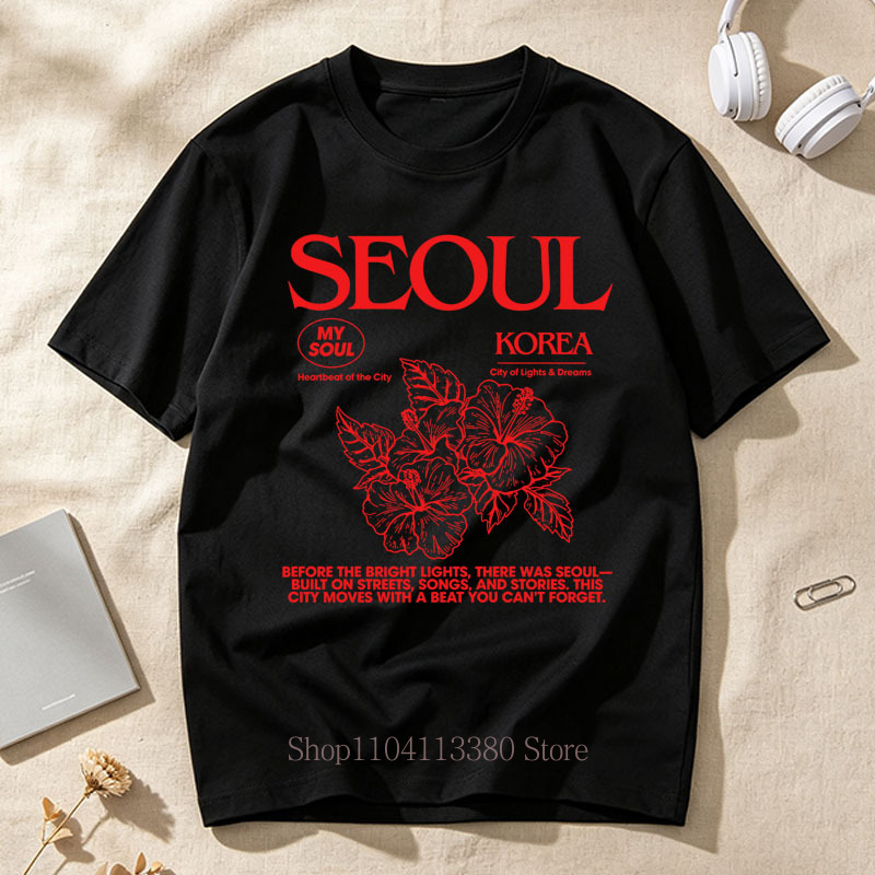韓国スタイルソウルハイビスカスプリント Tシャツ女性のための - Street Fashion Of Seoul のレビューと価格