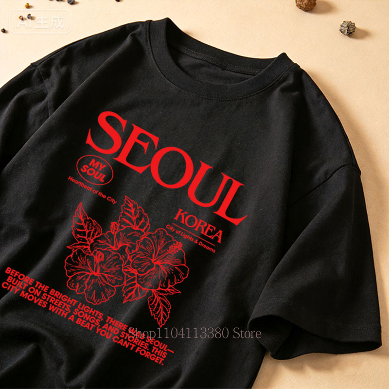 韓国スタイルソウルハイビスカスプリント Tシャツ女性のための - Street Fashion Of Seoul のレビューと価格