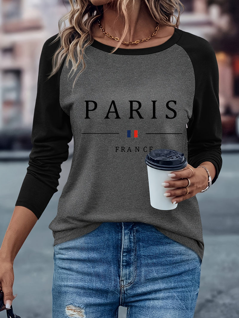 ファッションパリ レタープリント カジュアル 長袖Tシャツ  - Street Fashion Paris のレビューと価格