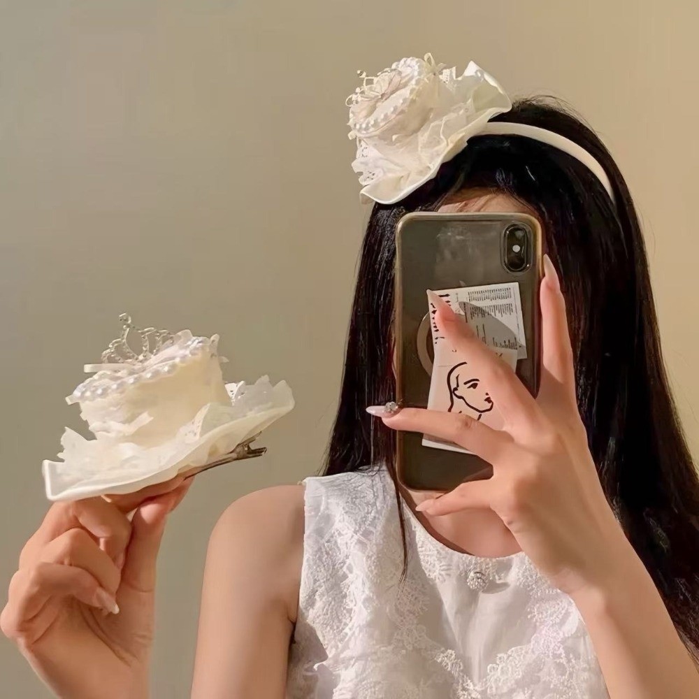 エレガントなケーキハットヘアクリップ、クリームチェリーレース - Mesh Top Layering のレビューと価格